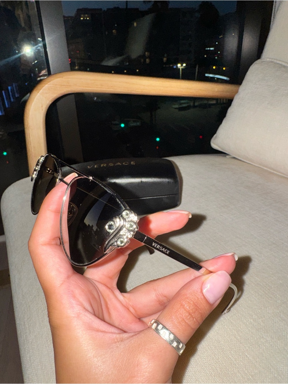 Versace Mirrored Cat Eye Sunglasses Crystal Studded Aviator Silver Frame